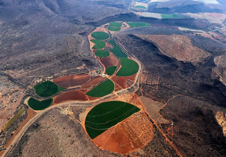 Aerial shot of South African farmlands.