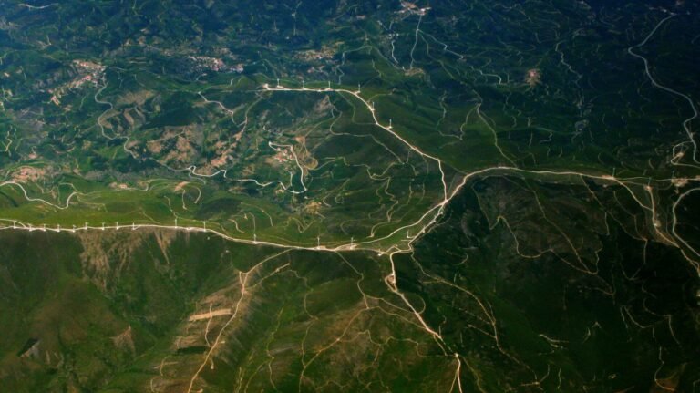 Aerial view of wind energy generation.